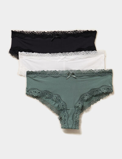 Lot 3 culottes hipster doubl&eacute;es coton vert femme