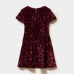 Robe trap&egrave;ze &agrave; sequins manches courtes bordeaux fille