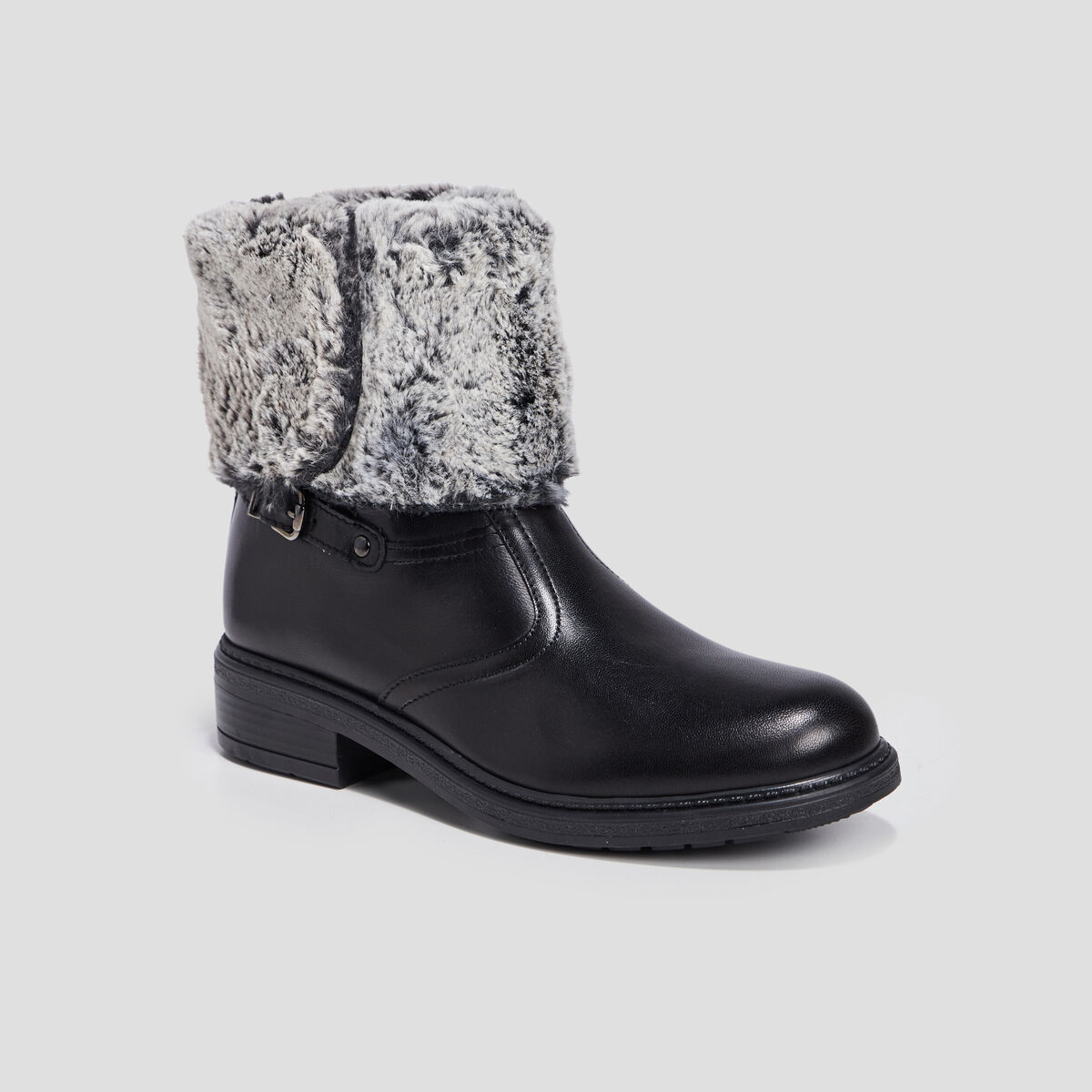 Bottines à fourrure en cuir noir fille