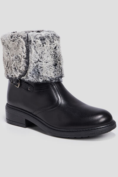 Bottines à fourrure en cuir noir fille