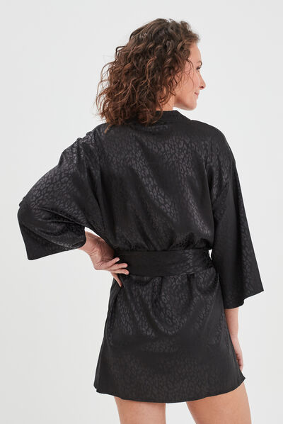 Déshabillé satin ceinturé Mosquitos noir femme