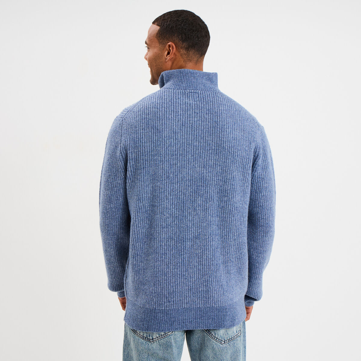Pull avec col camionneur côtelé bleu foncé homme