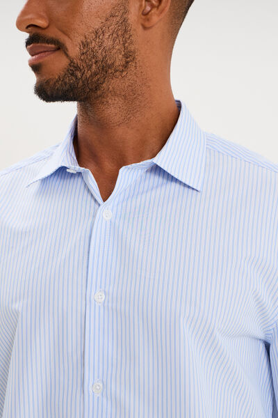 Chemise col italien manches longues bleu ciel homme