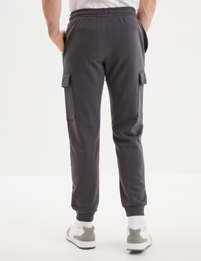 Pantalon jogging cargo molleton gris fonc&eacute; homme