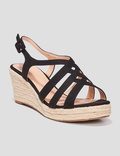 Sandales compens&eacute;es noir femme