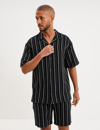 Chemise col cubain manches courtes coton noir homme
