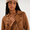 Veste biker en su&eacute;dine ajust&eacute;e camel femme