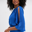 Robe longue manches 3/4 fendues bleu roi femme