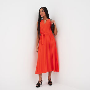 robe longue plissee col bijou mosquitos orange femme Robe longue plissée col bijou Mosquitos orange femme