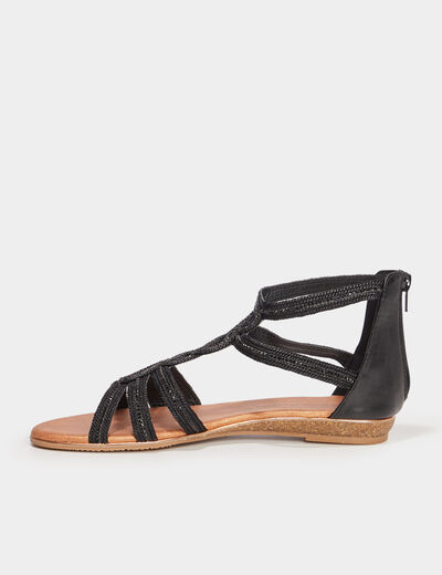 Sandales brides tress&eacute;es strass Claudia noir femme