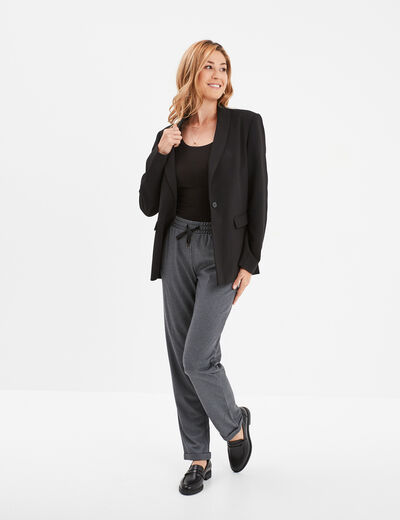 Veste blazer coupe droite col châle noir femme