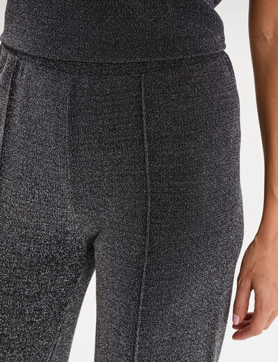 Pantalon flare fils m&eacute;tallis&eacute;s gris argent femme