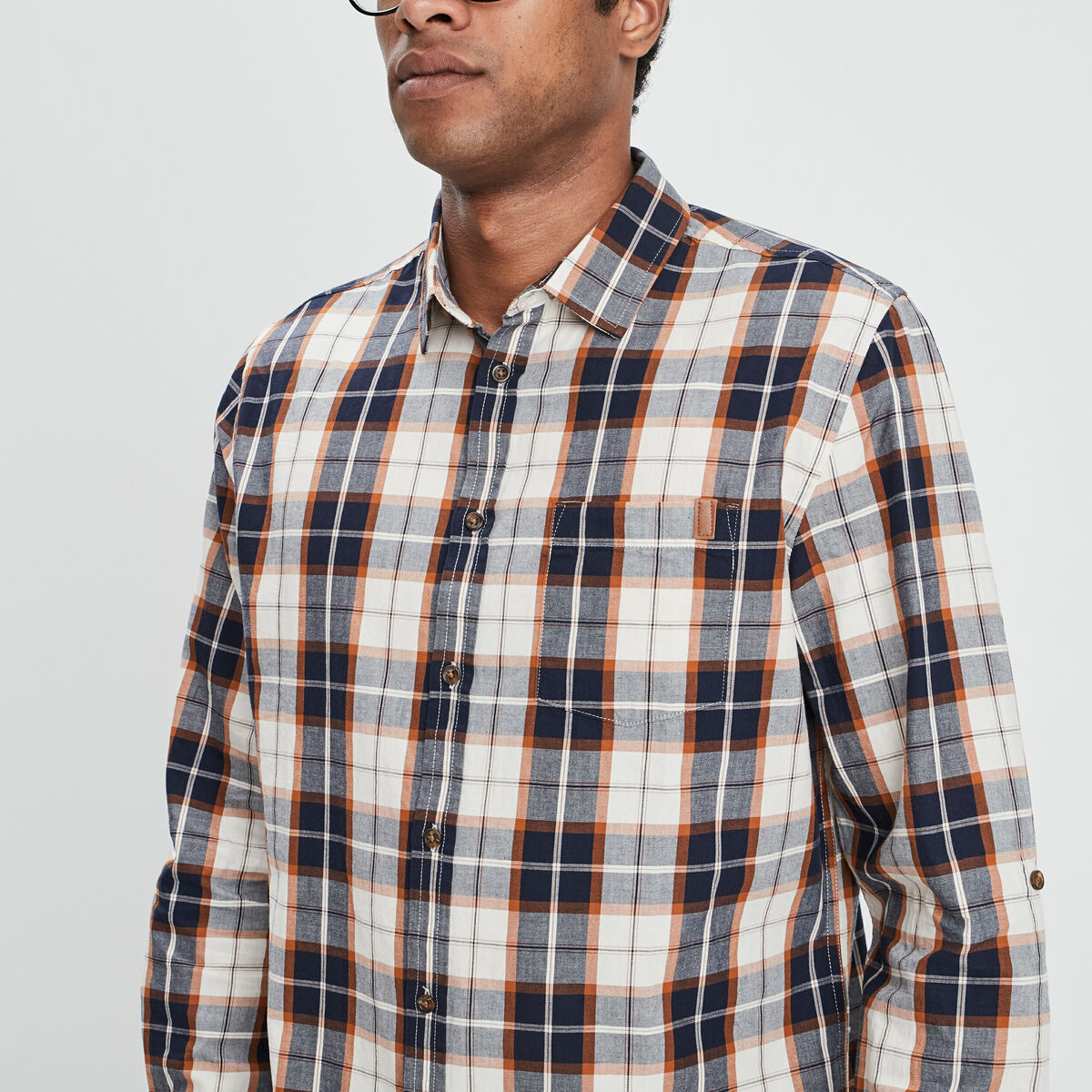Chemise droite manches retroussées camel homme