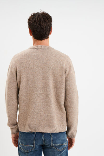 Pull col rond manches longues beige homme