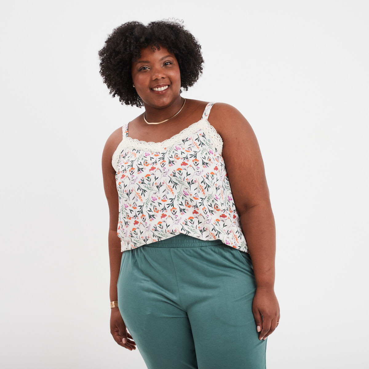 Débardeur fluide bretelles larges ecru femme grande taille