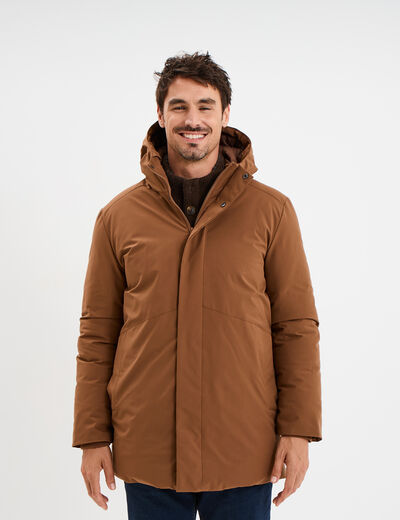 Parka mi-longue &agrave; capuche marron homme
