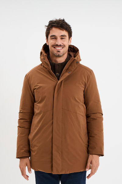 Parka mi-longue &agrave; capuche marron homme
