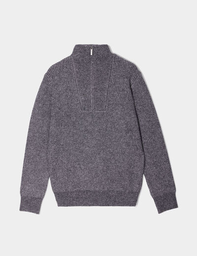 Pull avec col camionneur côtelé gris foncé homme