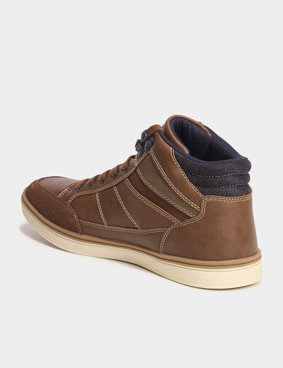 Baskets montantes &agrave; lacets marron clair homme
