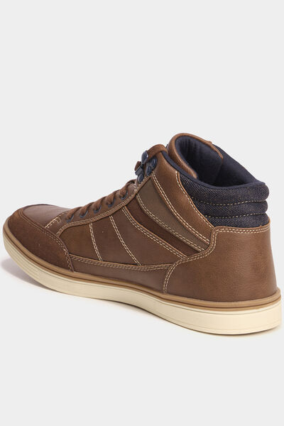 Baskets montantes &agrave; lacets marron clair homme