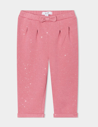 Pantalon jogging paillettes et noeud vieux rose bébé fille