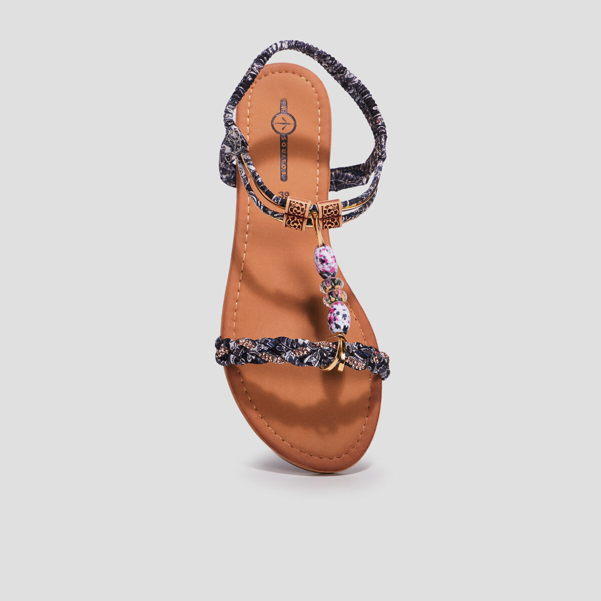 Sandales foulard et perles &eacute;lastiqu&eacute;es multicolore femme