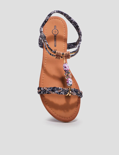 Sandales foulard et perles &eacute;lastiqu&eacute;es multicolore femme