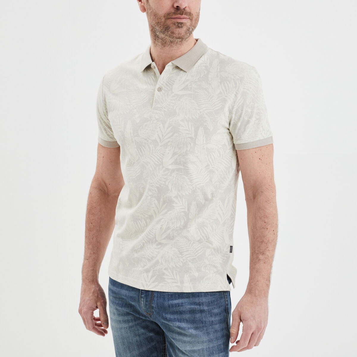 Polo jersey droit manches courtes coton beige homme