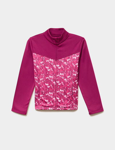 Gilet zipp&eacute; col montant prune fille