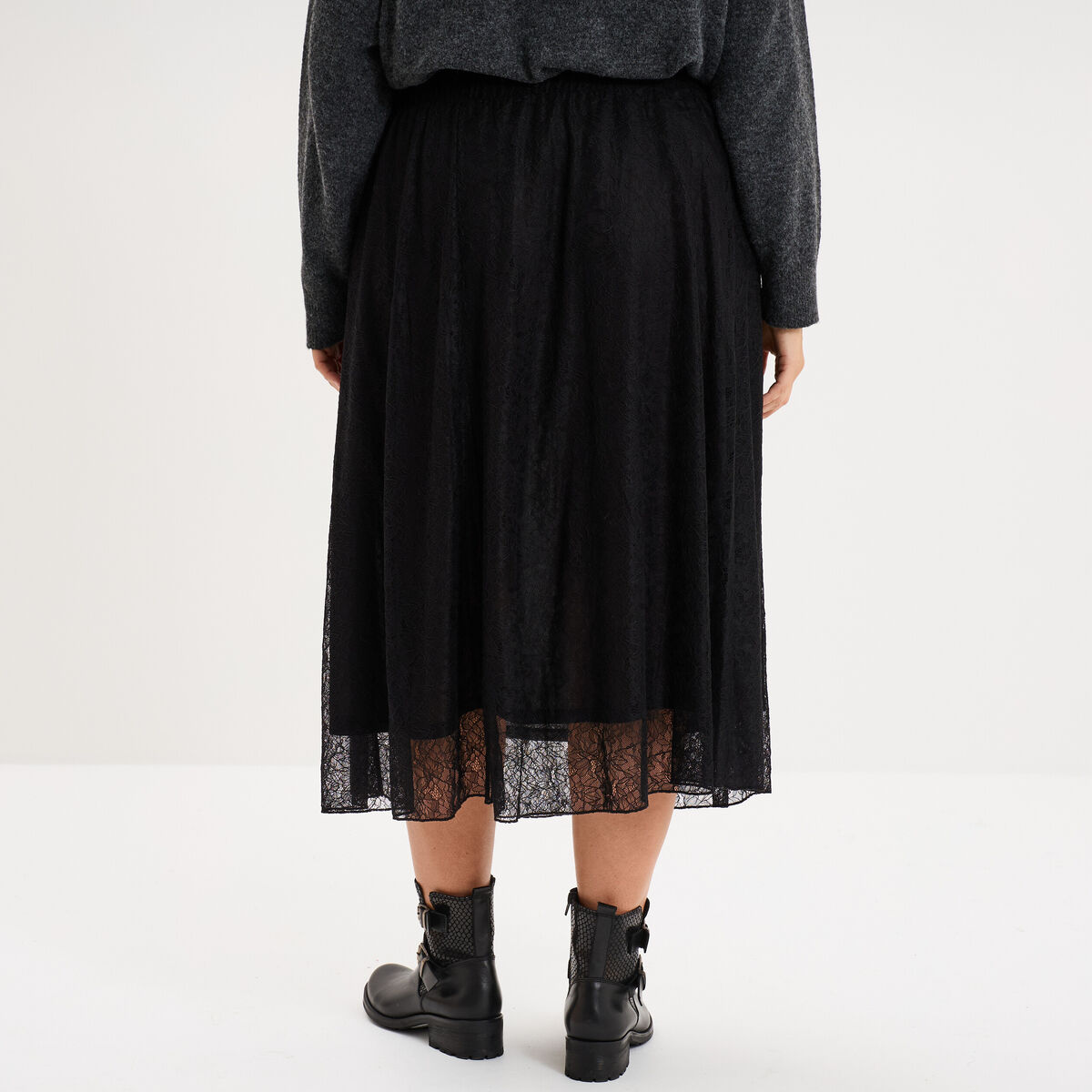 Jupe longue &eacute;vas&eacute;e en dentelle noir femme grande taille