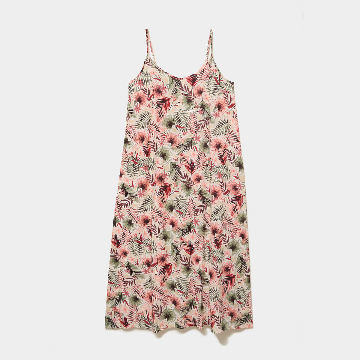 Robe longue droite fluide &agrave; bretelles vert kaki femme