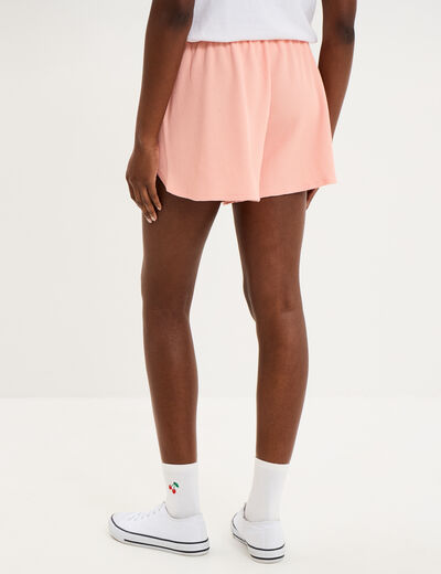 Short droit effet gaufr&eacute; coton rose poudr&eacute;e femme