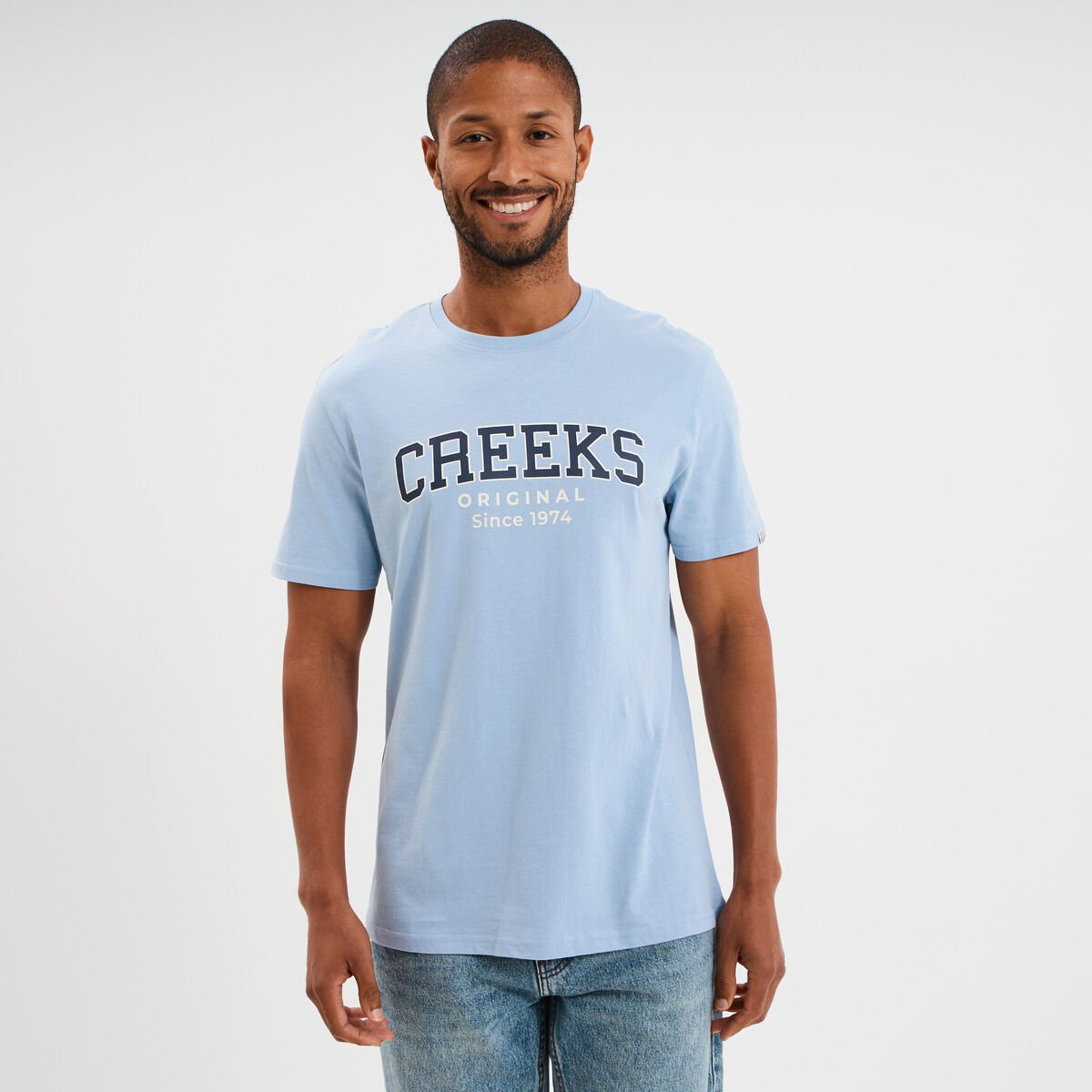 T-shirt col rond manches courtes coton bleu ciel homme