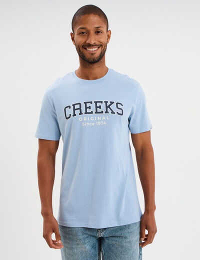 T-shirt col rond manches courtes coton bleu ciel homme