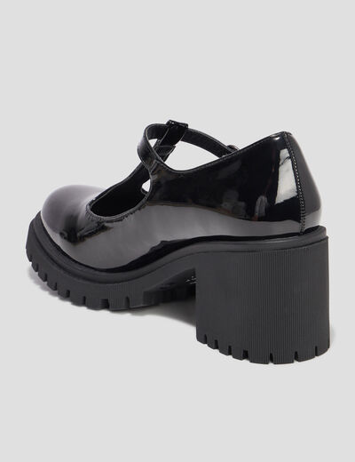 Mocassins vernis crant&eacute;s &agrave; talon noir femme
