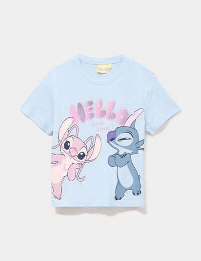 T-shirt manches courtes coton Stitch bleu clair fille
