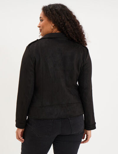 Blouson zipp&eacute; effet su&eacute;dine style biker noir femme grande taille