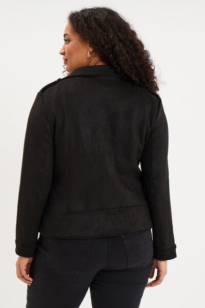 Blouson zipp&eacute; effet su&eacute;dine style biker noir femme grande taille