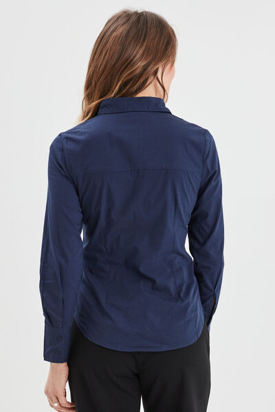 Chemise cintrée manches longues bleu marine femme