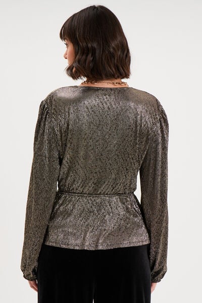 Blouse cache-coeur manches longues jaune or femme