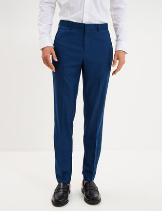 Pantalon de costume droit avec pinces bleu electrique homme