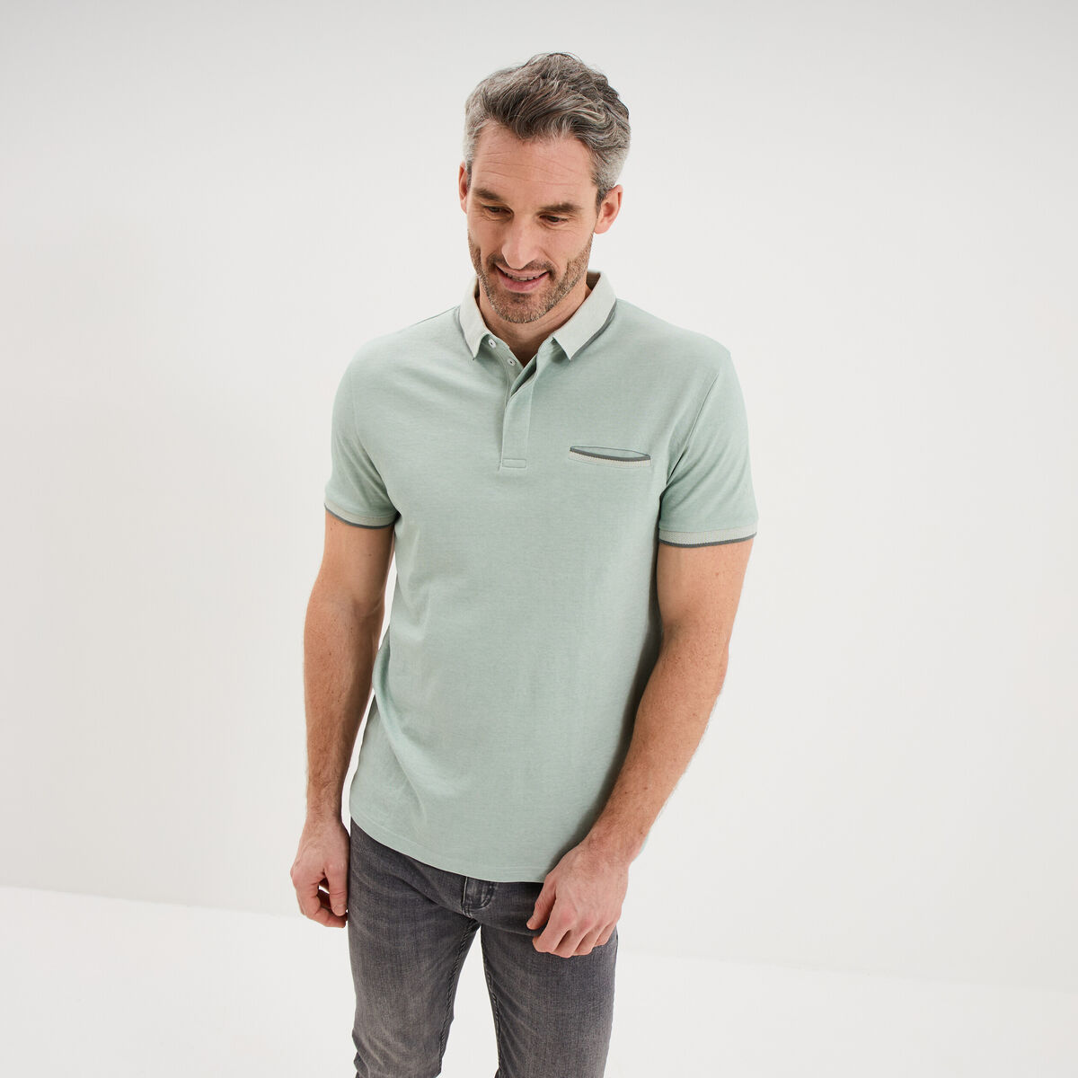 Polo manches courtes coupe droite vert pastel homme