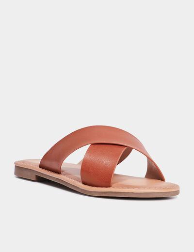 Mules brides larges crois&eacute;es marron femme