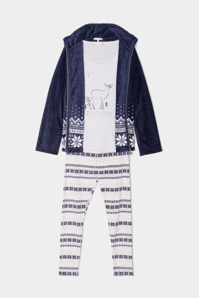 Ensemble pyjama 3 pièces pilou gris foncé femme