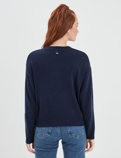 Pull col rond manches longues Creeks bleu marine femme
