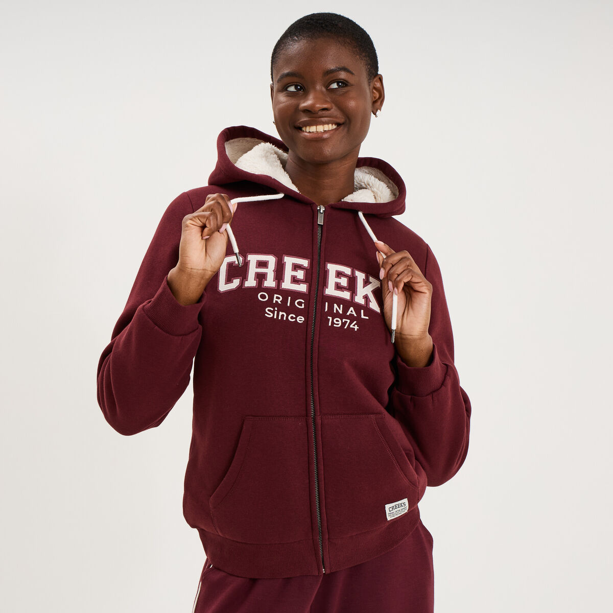 Sweat &agrave; capuche doublure effet sherpa violet fonc&eacute; femme