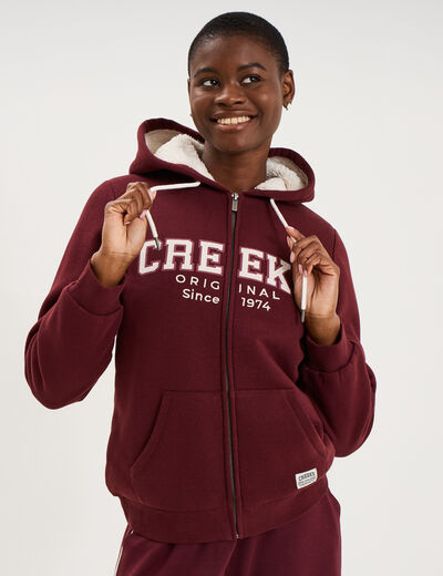 Sweat &agrave; capuche doublure effet sherpa violet fonc&eacute; femme