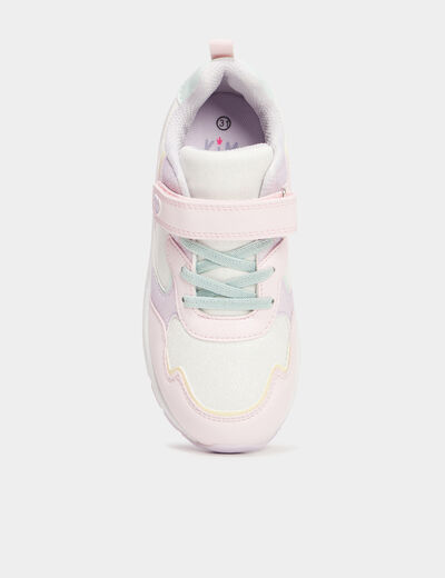 Baskets running à scratchs et paillettes rose fille