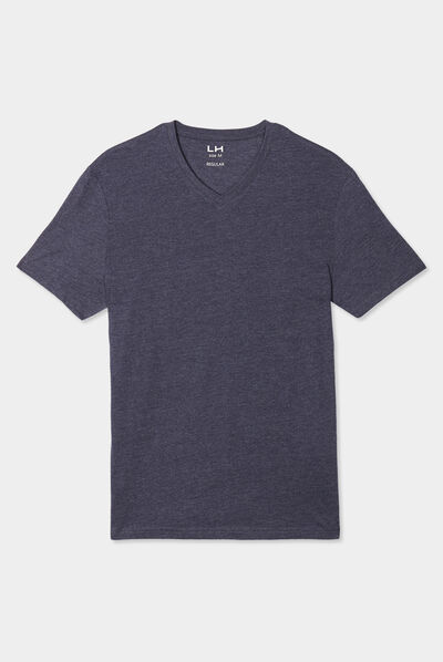 T-shirt droit col V bleu homme