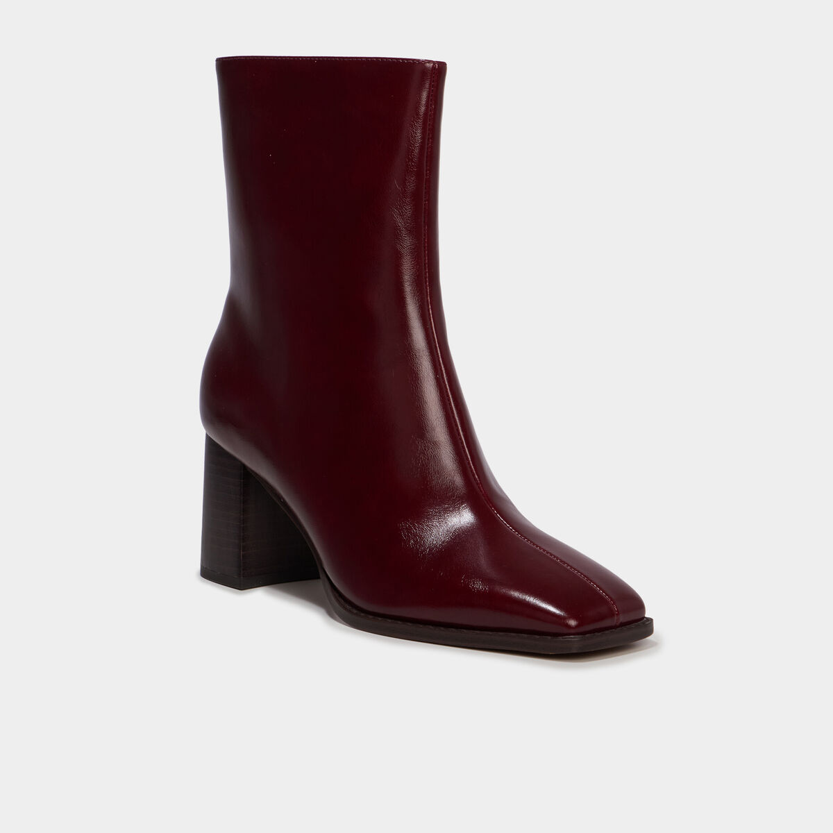 Bottines &agrave; talon bloc bout carr&eacute; bordeaux femme